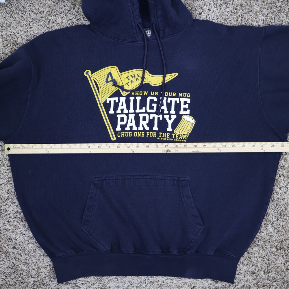 Y2K Steve and Barrys Tailgate Party Hoodie XL Navy Blue Cotton Oversized - Picture 9 of 11